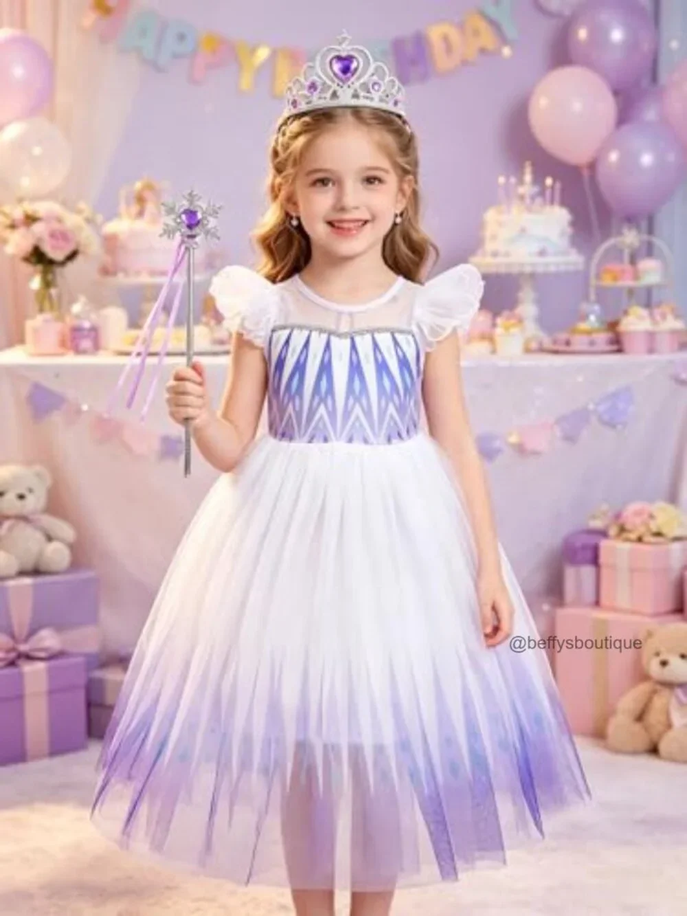 Girls Princess Dress with Tulle Skirt Halloween Costume Party Fancy Outfit